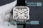 Best Quality Clone Cartier Santos White Dial Black Leather Strap Watch